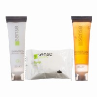 Zestaw kosmetyków hotelowych 3x100 SENSE szampon 35ml 100szt + żel 35ml 100szt mydełko 15g 100szt