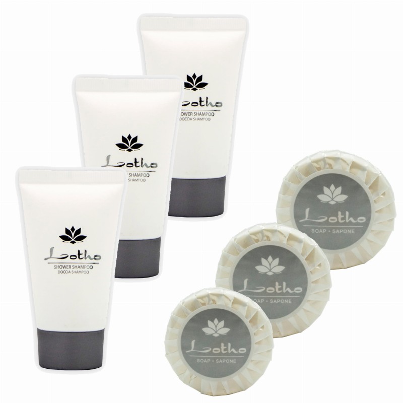 Lotho set kosmetyków mydełko 15g 100 szt + Szampon żel 30ml 100 szt